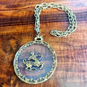 Vintage Lucite Medallion Sagittarius Zodiac Necklace